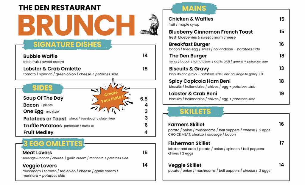 brunch menu 2025 houghton michigan keweenaw upper michigan