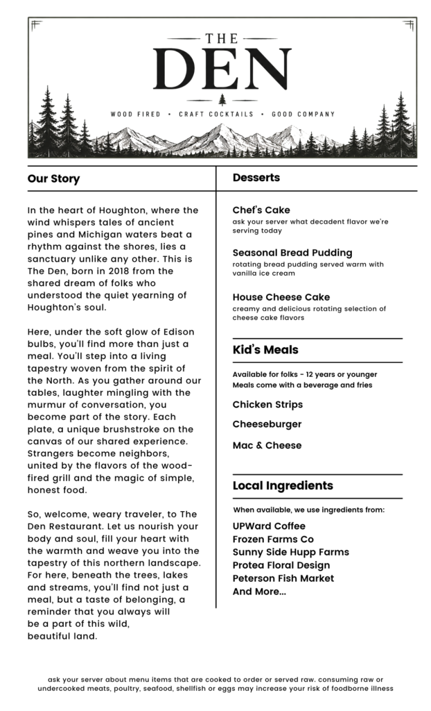 TheDenRestaurant_DowntownHoughton_FoodNearMe_SummerMenu2026_Keweenaw